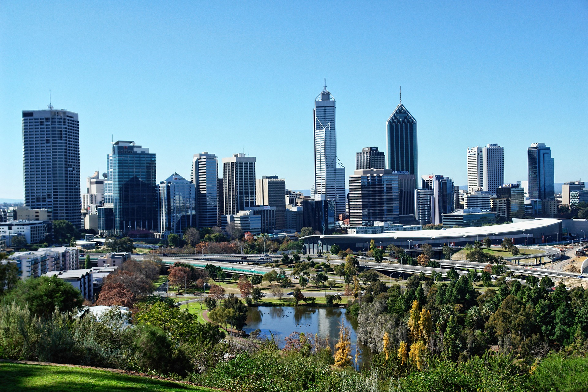 Kings Park and Botanic Garden in Perth, Western Australia: A sprawling urban park with lush greenery and panoramic city views